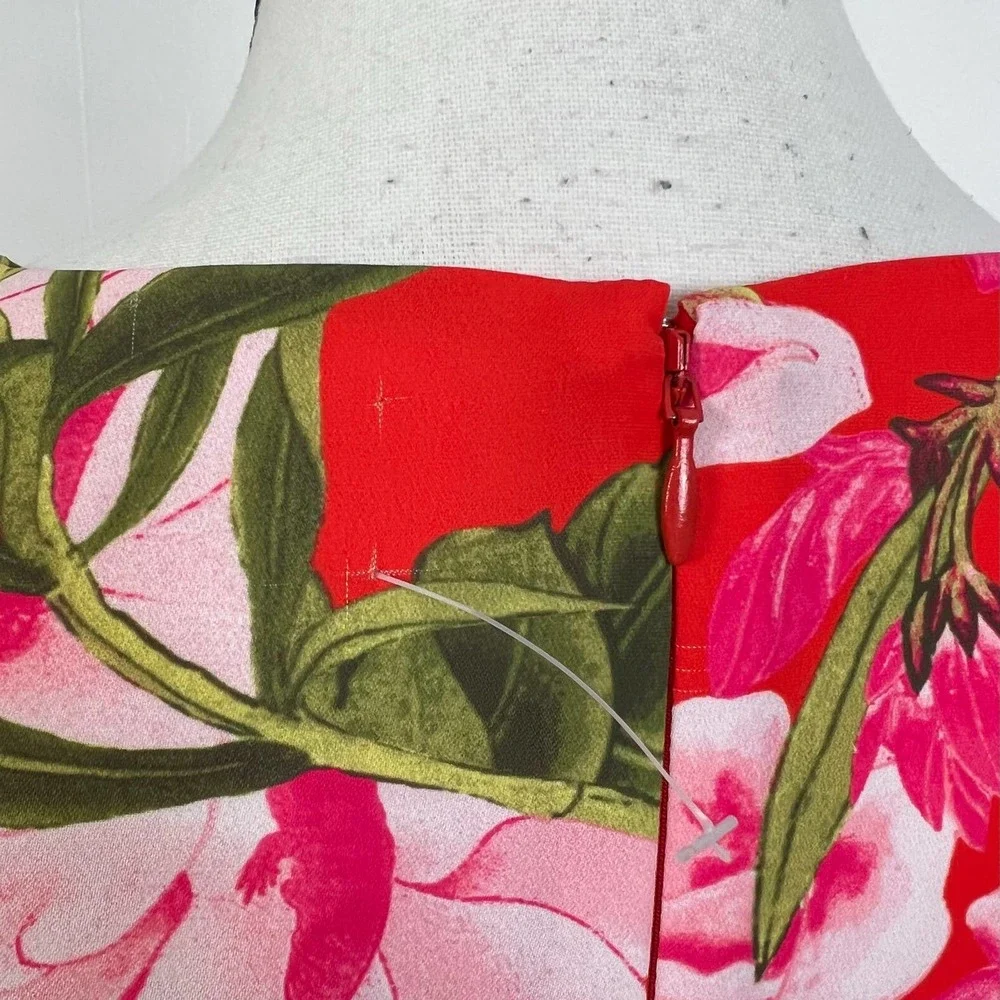 N Natori Asymmetrical Ruffle Tropical Dress Medium Size 8 NWOT Floral - Picture 8 of 11